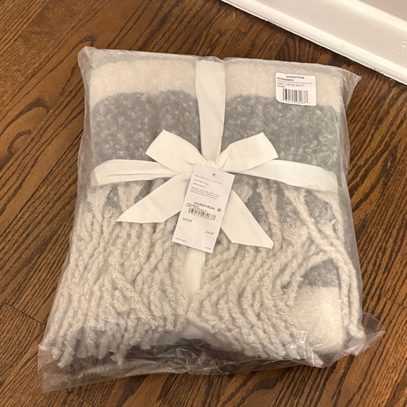 Striped Gray and Cream Throw Blanket - Picture 3 of 5